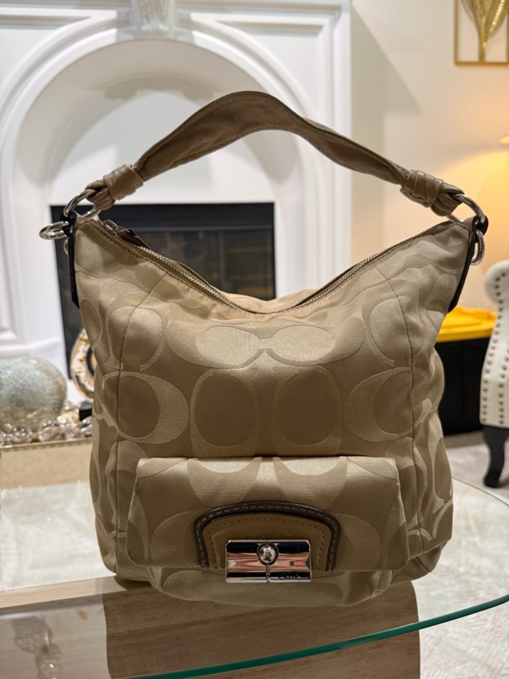 Coach 87 Kristin Khaki Signature Canvas F1068-14904 Hobo Shoulder Bag for Women - Picture 7 of 8